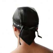 Icebanner Cycling Bandana Doo Rags Adjustable Skull Cap Motorcycle Biker Pu Leather Cap Hop Punk Hat Black - 黑色 - 查看 5