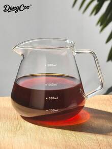 Dengcoo 1pc Glass Coffee Pot With Scale, Moka Pot, Handmade Coffee Pot Without Lid - Transparent Square Handle Sharing Pot Without Lid - View 2