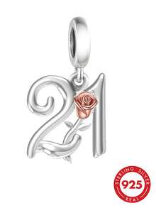 1件优雅925纯银21号吊坠，适合作为男女生日礼物 - 銀色 - 查看 2