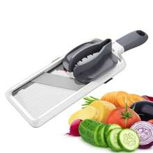 Handheld Mandoline Slicer For Kitchen - Adjustable 3-Thickness Vegetable Slicer 1mm-3mm With Food Holder -  Potato Slicer And Cucumber Cutter For Salad Easy To Clean (Gray) - Gray - 查看 8