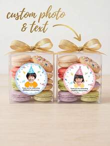 12/24/40pc Personalized Custom Photo Birthday Stickers, Custom Party Favor Tags,Round Thank You Labels With Kid'S Face & Age, Candy & Cookie Box Stickers For Kids Birthday,Birthday Party Favors, Candy Treat Bags, Goodie Boxes - Baby Blue - View 3