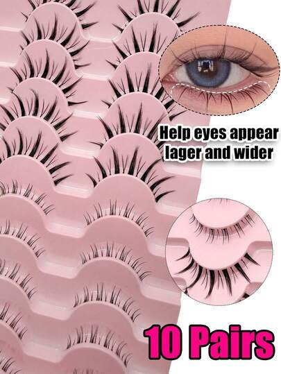 10 Pairs (5 Pairs Fluffy + 5 Pairs Big Devil) New Transparent Stem Design Eyelashes, Easy To Apply, Beginner Friendly, 10 Pairs Of 2 Styles, Cartoon Style False Eyelashes. Complete False Eyelashes, Cartoon Eyelashes, False Eyelashes