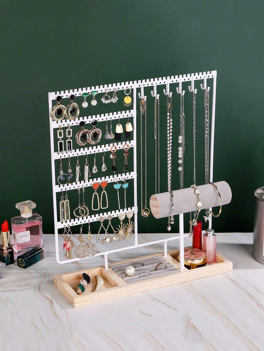 1 hộp đựng bông tai dung lượng lớn, giá đựng trang sức bằng sắt có đế gỗ, hộp đựng bông tai thời trang, giá trưng bày trang sức. - Nhiều màu - Xem 1