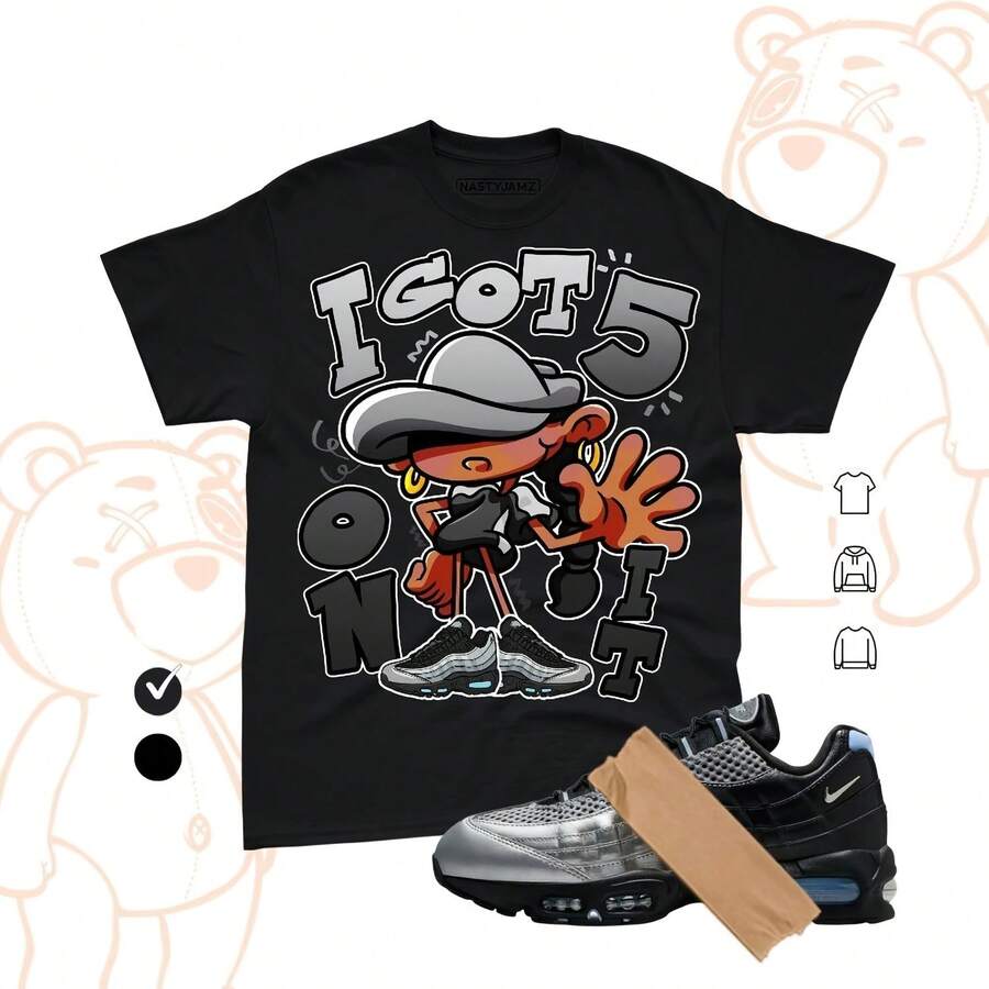 AM 95 Plata Negro Got Five, Camiseta gráfica estilo streetwear, Camiseta casual unisex, Camiseta a juego con zapatillas, Bella Canvas Color Plata Negro - forma - Ver 1