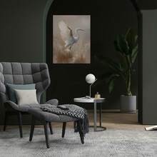 Pintura en lienzo 2D plana, 1 pieza sin marco, Garceta en cañas doradas - Arte de pared moderno minimalista adecuado para granja, estilo rústico o contemporáneo, elegante póster de pájaro para el hogar, oficina, decoración, arte neutro de vida silvestre para dormitorio, cocina, sala de estar, 2D - Enmarcado - Ver 2
