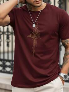 Stylish Basic Short-Sleeve Men's T-Shirt With Compass Street Print, Breathable Fabric - Edge - View 1