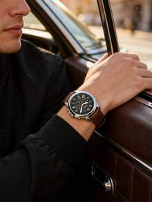 Fossil This Watch Features A Leather Strap, Presenting A Lightweight, Luxurious And Fashionable Style. The Blue Three-Hand Chronograph Dial Is Suitable For Both Business And Casual Occasions. The Watch Is Equipped With A Quartz Movement And Has Water Resistance Functionality. This Is A Men's Watch Model FS4813. - Black - View 3