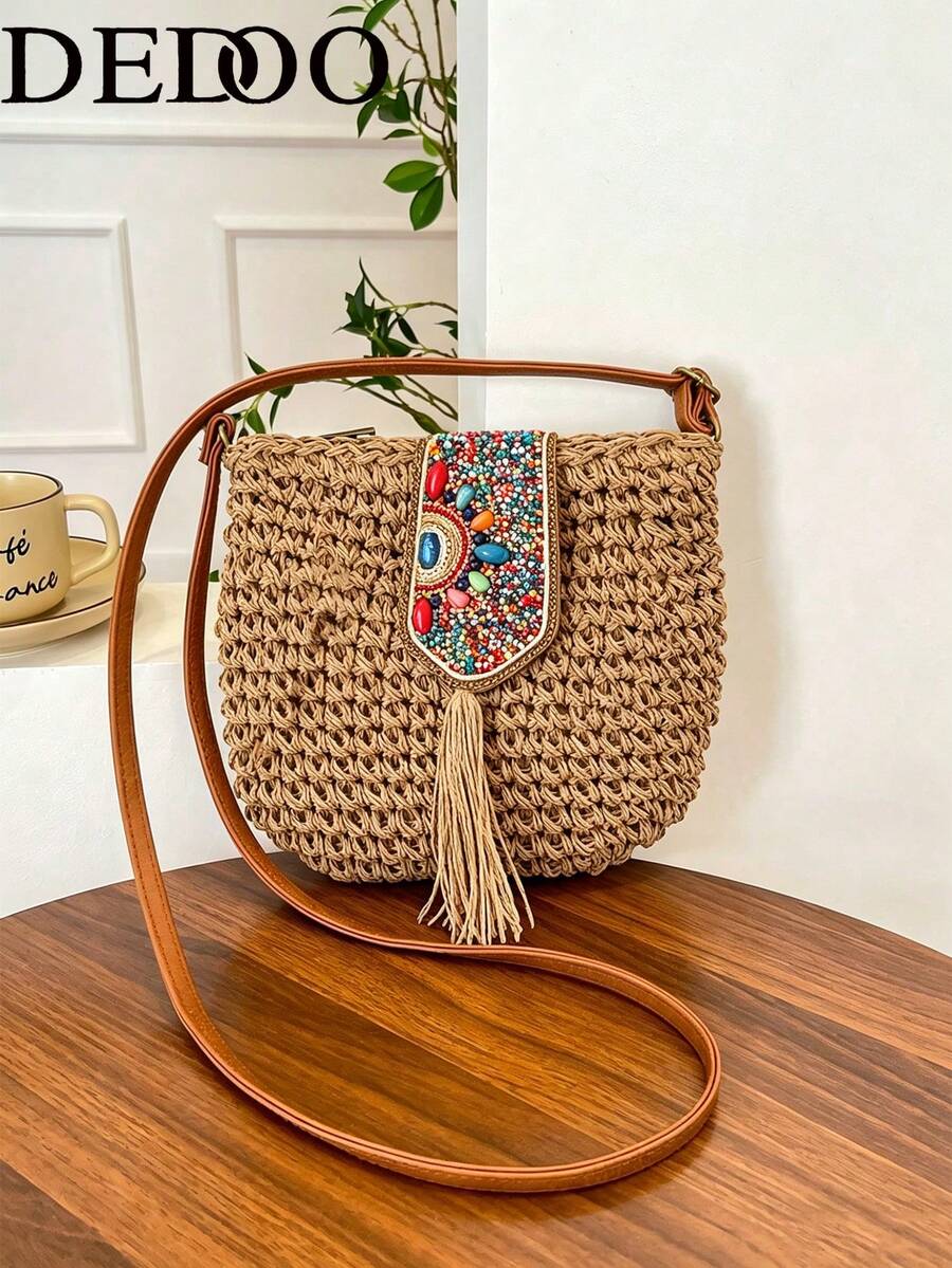 Summer Fashion Versatile Casual Handwoven Large Capacity Beach Straw Crossbody Bag
