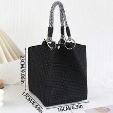 Bolso de mano pequeño de punto calado personalizado para niña, bolso cubo de tejido chic con asa superior, bolso tote cuadrado mini estructurado con detalle de anillo metálico - Multicolor - Ver 5