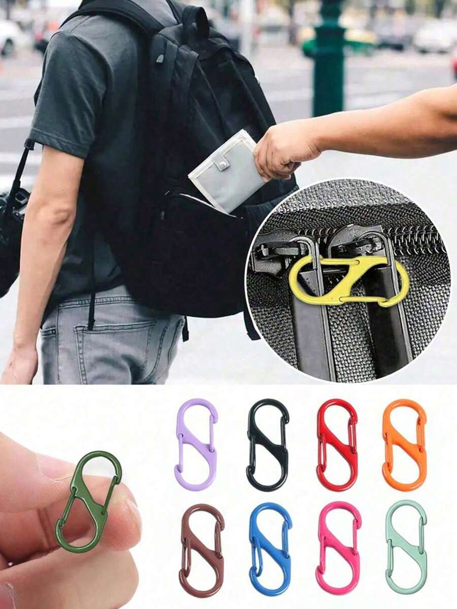 5件組背包拉鍊鎖套組,中性款,易拉防盜拉鍊夾 - 確保拉鍊關閉 - 2個背包肩帶彈簧扣,適用於行李箱、手提包、鑰匙、錢包、DIY配件、旅行必需品、多功能S型掛勾,適合旅行、露營、戶外、海灘、夏季假期、返校、旅行配件、旅行必需品、假期學校用品、返校用品 - 彩色 - 查看 1