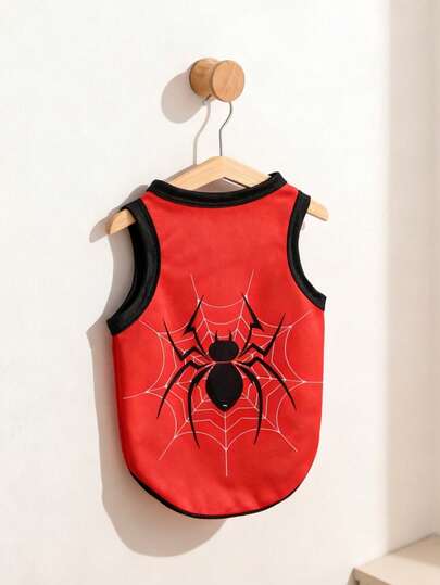 LUCKIE PAW 1pc Red & Black Spider Graphic Pet Vest, Physical Anti-Flea & Reduce Shedding, Insulation & Breathable, Suitable For Small & Large Dogs & Cats Indoor/Outdoor