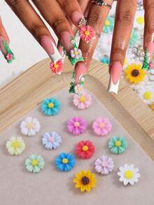 Flores de Arte de Unhas da Primavera! Decoração de Margarida e Girassol + Conjunto de Strass: Decorações DIY de Salão de Unhas Acrílicas - Multicolorido - Visão 7