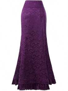 Falda larga de sirena gótica victoriana vintage para mujer, de cintura alta, con volantes, estilo cola de pez, falda lápiz maxi. - Blanco - Ver 9