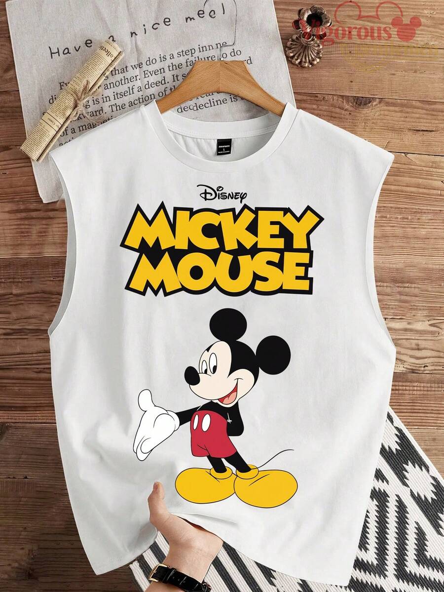 Disney Mickey Mouse Classic Logo Summer Vacation Tank Top - trắng - Xem 1