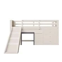 Low Bunk Bed 90 X 200 Cm With Slide, Three Drawers And Two Doors, Cream Color. - 白色 - 查看 6
