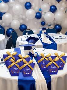 6pcs Graduation Party Gift Boxes, Black/Blue Gift Boxes With Graduation Cap And Bow, Graduation Celebration Party Gift Boxes, Candy And Cookie Packaging Boxes, Party Favor Boxes, Suitable For Graduation Theme Party And Event Decoration, Celebrating Student Graduation, Perfect For Ceremony And Party - Multicolor - View 8