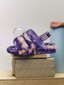 UGG 女式凉鞋 Fluff Yeah Slide 大理石纹保暖柔软羊毛轻质缓冲亲肤防滑易穿脱居家度假日常舒适紫色 1122554-VNGH - 紫色 - 查看 1