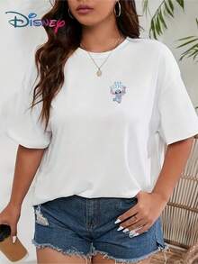 Lilo & Stitch Series - Women's T-Shirt, Featuring Disney's Stitch Holding A Sweet Heart Print On The Front And Back. Recommended For Home Wear, Going Out, Dates, And Other Occasions. Machine Washable, Women's Short-Sleeve. - trắng - Xem 2