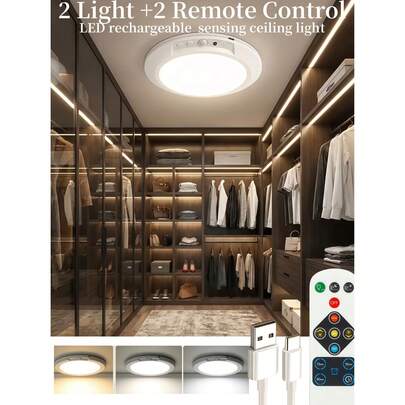 1 pieza/2 piezas Luz de techo recargable con control remoto, luz LED, luz de pared, luz de ventilador, luz nocturna, lámpara antimosquitos, accesorios de cocina, luz de ducha con sensor de movimiento regulable con temporizador activada por movimiento para baño, despensa, pasillo, porche, decoración de habitación, luces LED para habitación, interior, dormitorio, sala de estar, decoración del hogar, decoración de pared, regalos para mamá, artículos esenciales de verano, 4000mAh