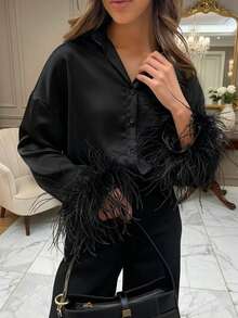 Women's Solid Color Puff Sleeve Long Sleeve Blouse Shirt Black Daily Wear - Black - View 8