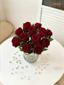 1 pièce/5 pièces/10 pièces Fleurs de roses rouges en velours artificielles de 50 cm, fleurs artificielles pour décoration intérieure et extérieure, décoration d'Halloween, mariage, fête, décoration de la maison, remplissage de vase, cadeau d'anniversaire, faveur de mariage, centre de table de mariage, décoration de table, floral, rose, bouquet, fleur artificielle, fleur synthétique, décoration de mariage, décoration intérieure, décoration de chambre, cadeau de remise des diplômes - Gros rouge - Voir 6