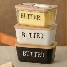 Rectangular Plastic Butter Dish With Wooden Lid, Stainless Steel Butter Knife, Bamboo Lid And Silicone Seal Ring. Suitable For Countertop And Refrigerator. Plastic Butter Container With Butter Knife. Smooth Interior For Easy Cleaning - Multicolor - View 2