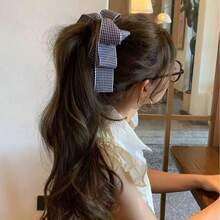 Kẹp tóc nơ kẻ caro ngọt ngào dành cho nữ, kẹp cài tóc cao cấp kiểu chuối, phụ kiện đội đầu trang nhã. - Nhiều màu - Xem 7