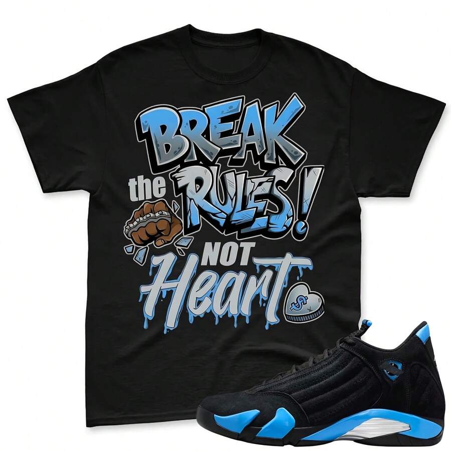 BREAK THE RULES! Matching T-Shirt For The Black And Varsity Blue 14s, Matching T-Shirt For The Varsity Blue 14s, Retro Matching T-Shirt For The Blue And Black 14s - 款式 - 查看 1