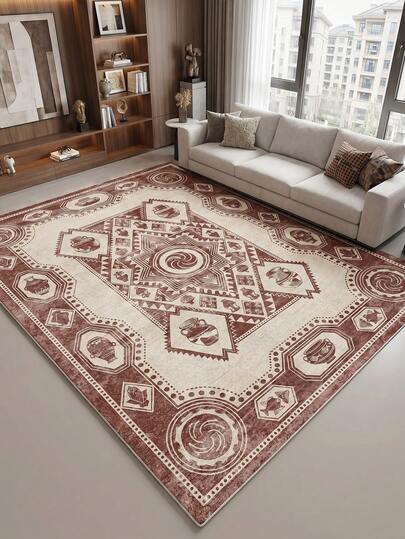 Wine Red Vintage Ceramic Printed Living Room Rug.Suitable For Kitchen,Dining Room,Imitation Cashmere Rugs For Bedroom,Festival Decorative Carpet For Living Room,Indoor And Outdoor,Office,Lobby,Area Rug,Non Slip Door Mat,Bathroom Rug,Corridor,Carpet In Study And Esports Area.