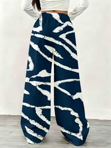 Abstract Pattern Wide Leg Sweatpants With Drawstring Waistband Suitable For Casual And Sporty Wear - trắng - Xem 2