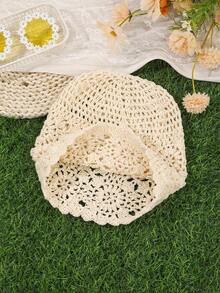 1 chiếc mũ chống nắng phong cách Bohemian đan len họa tiết hoa rỗng đính ngọc trai giả và tua rua - Nhiều màu - Xem 10