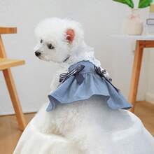 1pc Pet Dress, Dog Cat Clothes Accessories For Small Dogs Puppies Teddy Poodle, Cute Holiday Beach Style Skirt - Blue and White - View 3