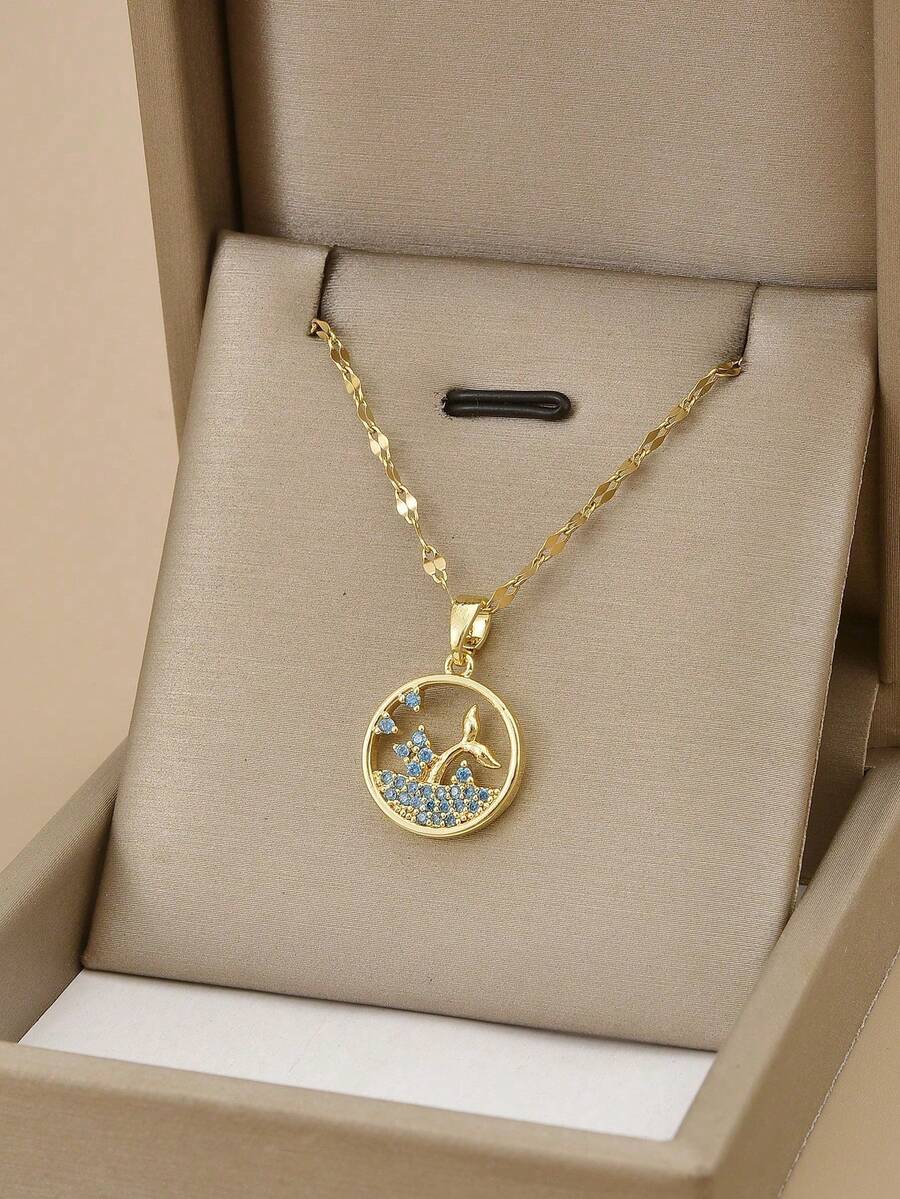 1 chiếc dây chuyền thép không gỉ hình đuôi cá voi đính đá Cubic Zirconia màu xanh dương thời trang, chủ đề sinh vật biển, trang sức vàng, dây chuyền vàng, quà tặng Ngày của Mẹ, trang sức phương Tây, quà tặng Ngày Nhà giáo, quà tặng cho phái nữ, trang sức đi biển, trang sức du lịch, mặt dây chuyền, quà tặng, quà sinh nhật - Nhiều màu - Xem 1