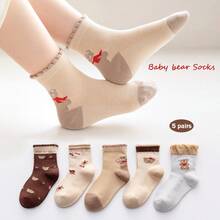 5 đôi tất dài đến bắp chân cho bé gái 1-12 tuổi, in hình gấu dễ thương, thoáng khí, chất liệu lưới, thích hợp cho bé gái. - Nhiều màu - Xem 8