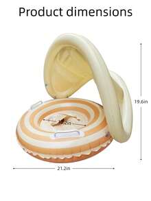 Striped Inflatable Swimming Ring With Detachable Sunshade Canopy, Anti-Flip Inflatable Seat With Handles, Suitable For Children - Multicolor - View 11