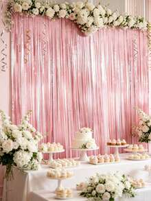 1/2/4/6pcs Pink Macaron Baby Shower Backdrop Curtain, Gender Reveal Party Decoration Hanging Curtain, 1st Birthday Girl Party Room Decor, Gender Reveal Wedding Birthday Photo Booth Props, Birthday Hanging Decor, Baby Shower Decor, Gender Reveal Decor, Teething Party Decor, My First Tooth - Maca Pink - View 4