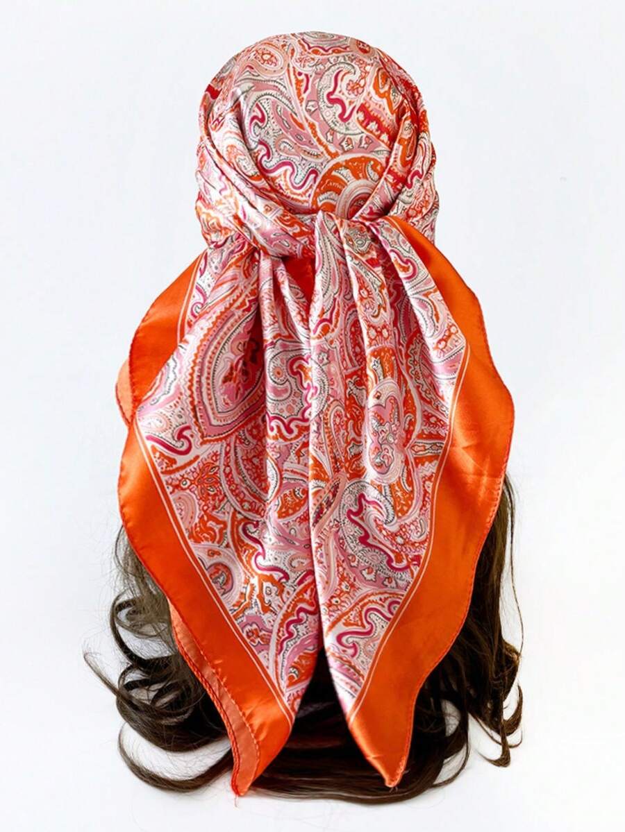 1 chiếc khăn quàng cổ nữ kiểu retro dệt họa tiết hạt điều, khăn vuông lớn, chống nắng, khăn trùm đầu, phụ kiện thời trang du lịch dự tiệc. - trái cam - Xem 1
