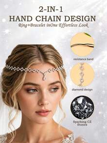 1pc New Teardrop Forehead Chain, Niche Design Luxury Crystal Hair Chain, Elegant Bridal Headpiece, Fashion Evening Dress Hair Accessory - Silver - View 5