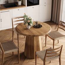 LITTLE TREE Small Round Dining Table For 2-4 Seater 80cm Kitchen Table With Octagonal Base For Dining Room Living Room Brown - Light Brown - View 3