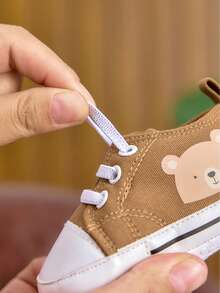 Toddler Boys/Girls Casual Fashion Soft Bottom Slip-On Canvas Sneakers, Cartoon Pattern, Suitable For Indoor/Outdoor, 0-1 Years Old, Spring/Autumn - Khaki - View 5