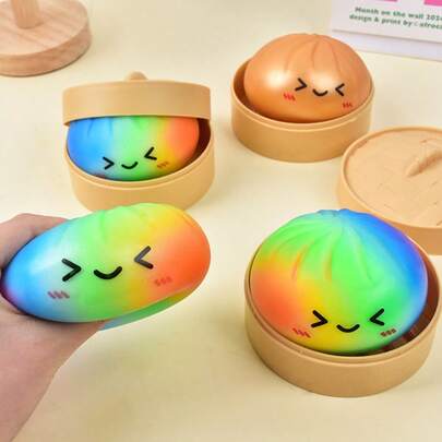 1pc Squishy Jumbo Bun Stress Relief Squeeze Toy, Popular Colorful Steamed Bun Expression Creative Decompression Gift