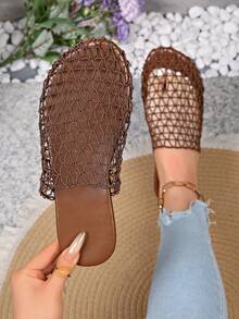 European And American Style New Women's Back Strap Hollow Out Comfortable Beach Flat Sandals Casual Slippers - Dark Brown - View 11