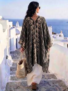 1 chiếc khăn choàng/khăn quàng cổ kimono/sarong thêu hoa kẻ caro thanh lịch kiểu Bohemian, thích hợp cho nữ mùa xuân/hè, nhẹ nhàng, đa năng, sang trọng, phù hợp mặc hàng ngày, là lựa chọn quà tặng tuyệt vời, vật dụng cần thiết cho kỳ nghỉ và du lịch. - màu đen - Xem 5