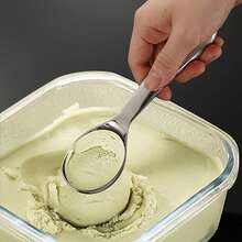 1pc Thick Stainless Steel Ice Cream Scoop - Mirror Polished Professional Scooper, Dessert Serving Spoon, Durable One-Piece Design, Essential Tool For Home Kitchen And Afternoon Tea - Silver - View 5