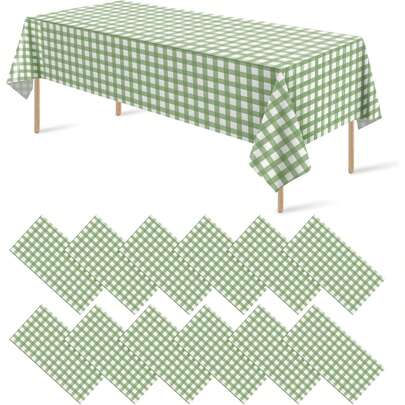 Khăn trải bàn nhựa kẻ caro màu xanh lá cây nhạt, kích thước 54" x 108", khăn trải bàn trang trí dùng một lần màu xanh lá cây nhạt, thích hợp cho các bữa tiệc, khăn trải bàn hình chữ nhật, thích hợp cho dã ngoại, sinh nhật, đám cưới.