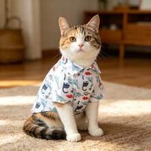 1件可爱卡通恐龙印花宠物衬衫，透气，狗狗猫咪纽扣式服装，柔软休闲装，适合小型/中型宠物 - 彩色 - 查看 9
