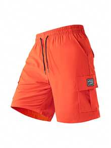 1 chiếc quần short nam mùa hè nhẹ, kiểu dáng cargo, quần thể thao ngoài trời, size nhỏ hơn so với bình thường, dài đến đầu gối. - Cam đỏ - Xem 5