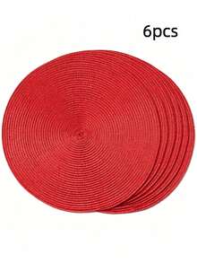15-Inch Red PP Handwoven Placemat, Round Woven Dining Table Mat, Heat-Resistant Pad, Decorative Mat, Best Seller, Multi-Color Options, Tablecloth, Wrinkle-Resistant Dining Table Mat, Suitable For Birthday, Christmas, Housewarming, Celebration Banquet, Holiday Party, Family Gathering And Other Occasions - Red - View 9