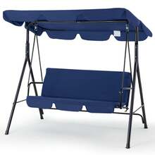 YODOLLA Outdoor Patio Swing Chair, 3 Seater Canopy Swing With Removable Cushion And Weather Resistant Powder Coated Steel Frame - Navy Blue - View 2