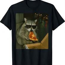 Funny Raccoon Eating Pizza Animal Meme T-Shirt - Black - View 1